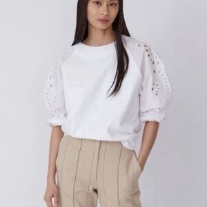 Thakoon White Eyelet Puff Sleeve Blouse